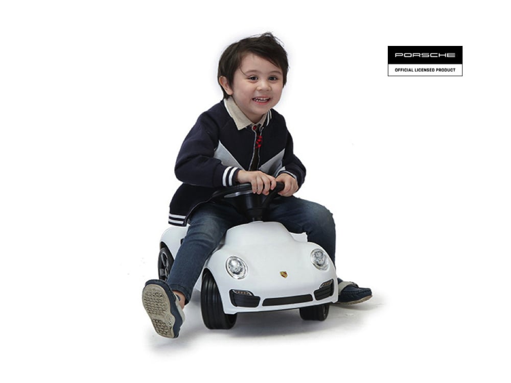Licensed Porsche 911 Push Car - Ride-On Toy with Leather Seat (White)