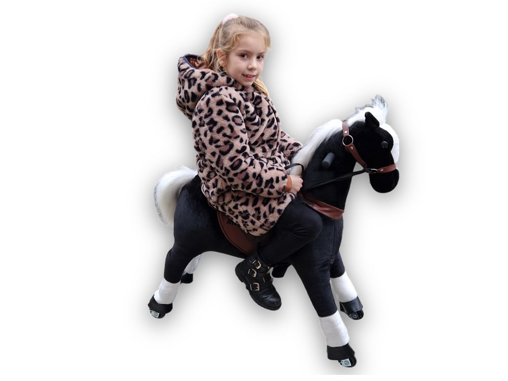 MY PONY Ride-On Horse Toy - Galloping Action for Kids Ages 3-6 (Small White/Brown)