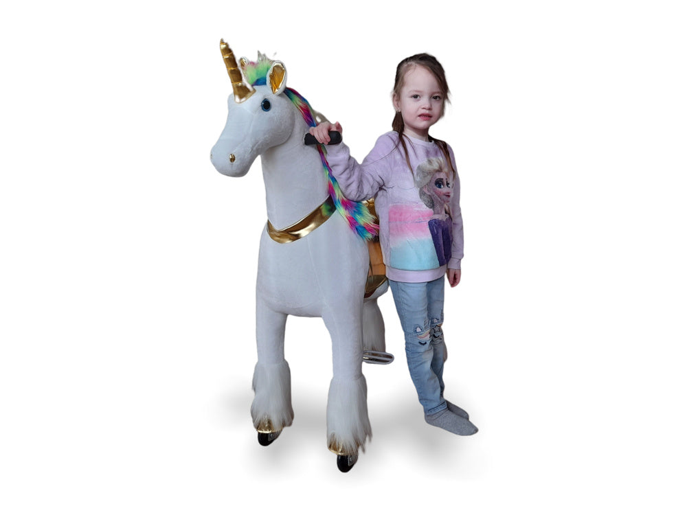 MY PONY Ride-On Unicorn Toy - Galloping Action for Kids Ages 3-6 (Small White/Purple)
