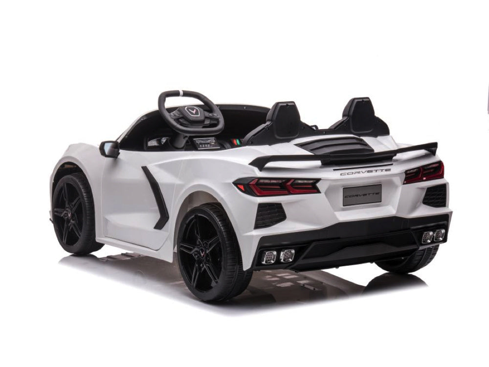 Licensed Corvette Stingray 12V Kids Electric Car - 2-Seater Sports Car (White)