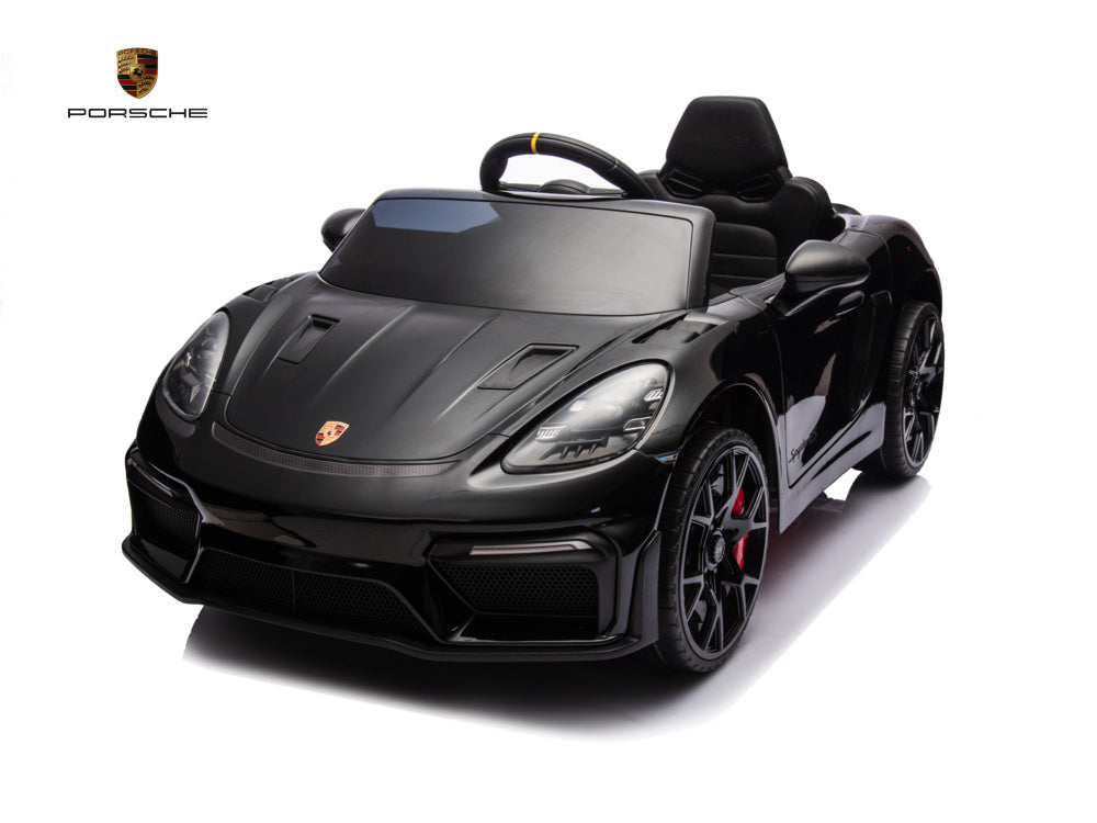 Licensed Porsche Spyder RS 12V Kids Electric Car - Sports Car with Lithium Battery (Black)
