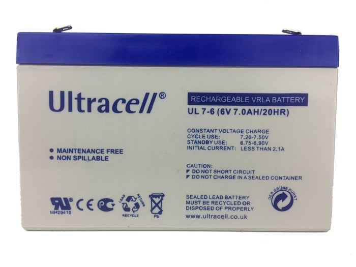 Ultracell 6V 7Ah Rechargeable Battery - For Electric Ride-On Toys