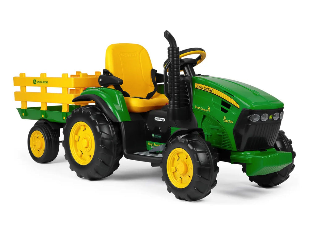 Licensed John Deere Kids Tractor with Trailer - 12V 330W with Remote Control (Green)