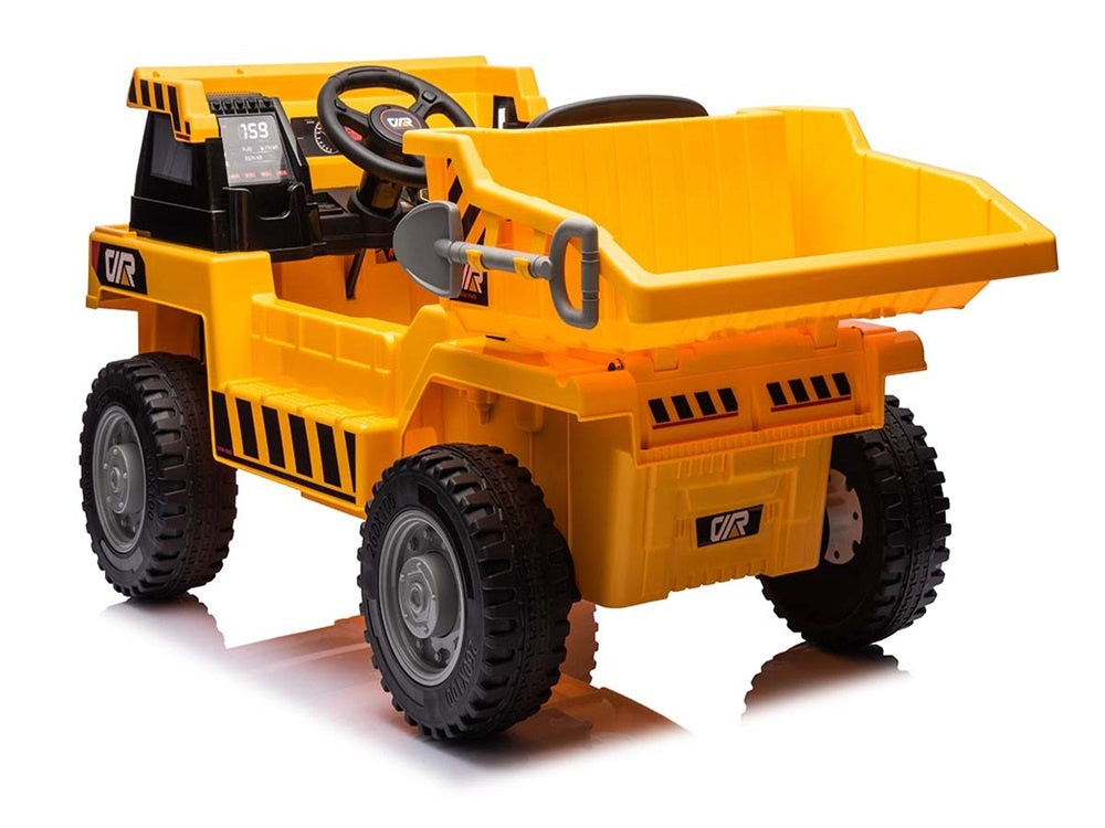 Construction Work Vehicle 12V Kids Electric Car - 4WD with Dump Bed & Bluetooth (Yellow)