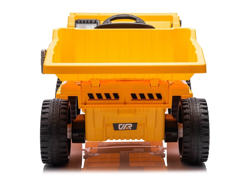 Construction Work Vehicle 12V Kids Electric Car - 4WD with Dump Bed & Bluetooth (Yellow)