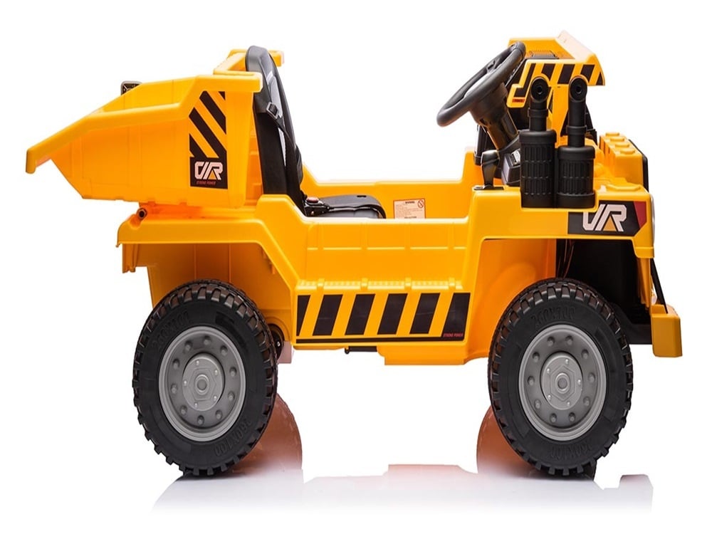 Construction Work Vehicle 12V Kids Electric Car - 4WD with Dump Bed & Bluetooth (Yellow)