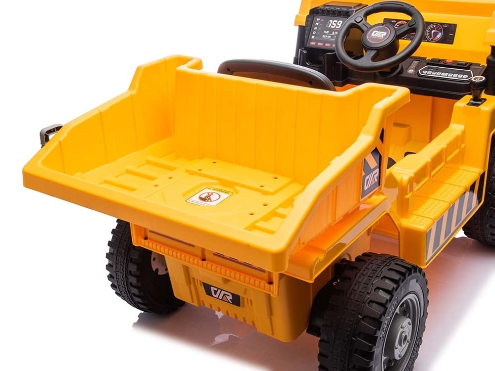 Construction Work Vehicle 12V Kids Electric Car - 4WD with Dump Bed & Bluetooth (Yellow)