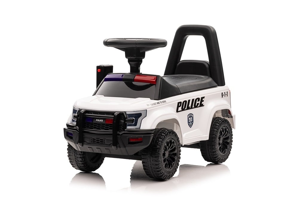 Police Push Car - With Flashing Lights, Siren & Working Walkie Talkie (White)