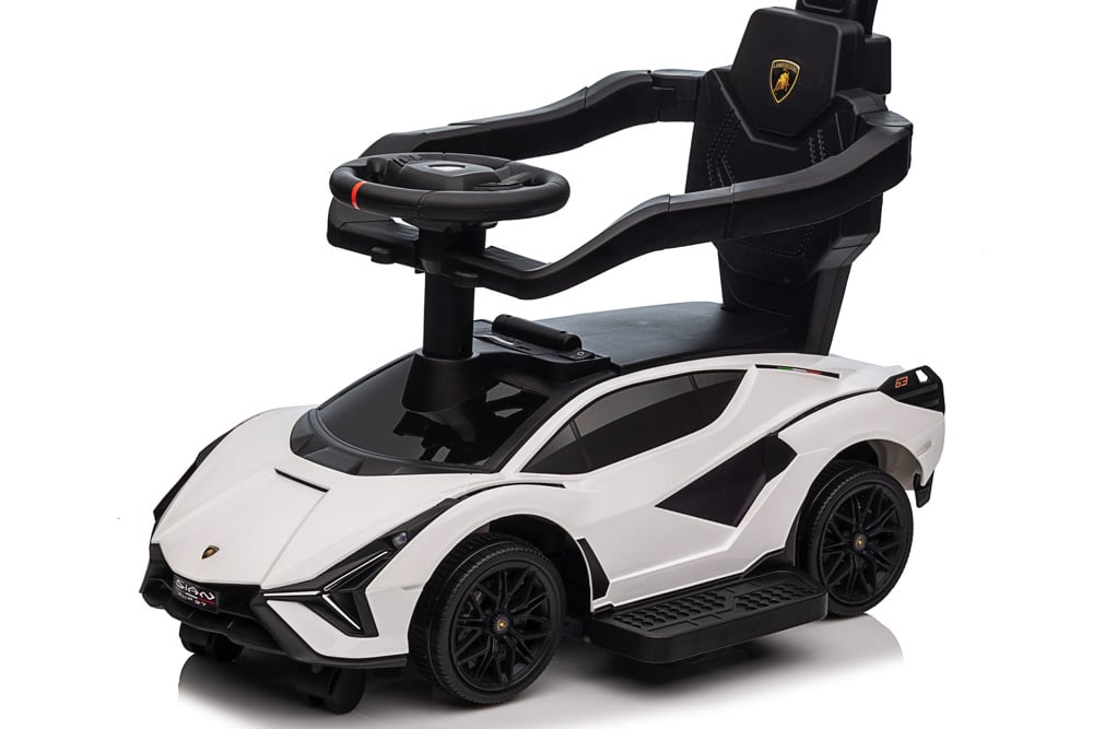 Licensed Lamborghini Sian 2-in-1 Push Car & Parent Stroller (White)