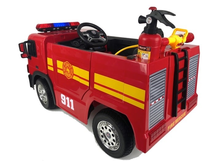 12V Fire Truck Ride On Car for Kids - Electric Fire Engine with Water Spray & Lights