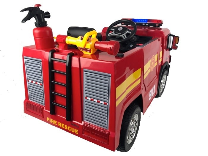 12V Fire Truck Ride On Car for Kids - Electric Fire Engine with Water Spray & Lights
