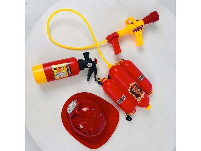 Fire Truck 12V Kids Electric Car - With Water Spray Gun, Flashing Lights & Helmet (Red)