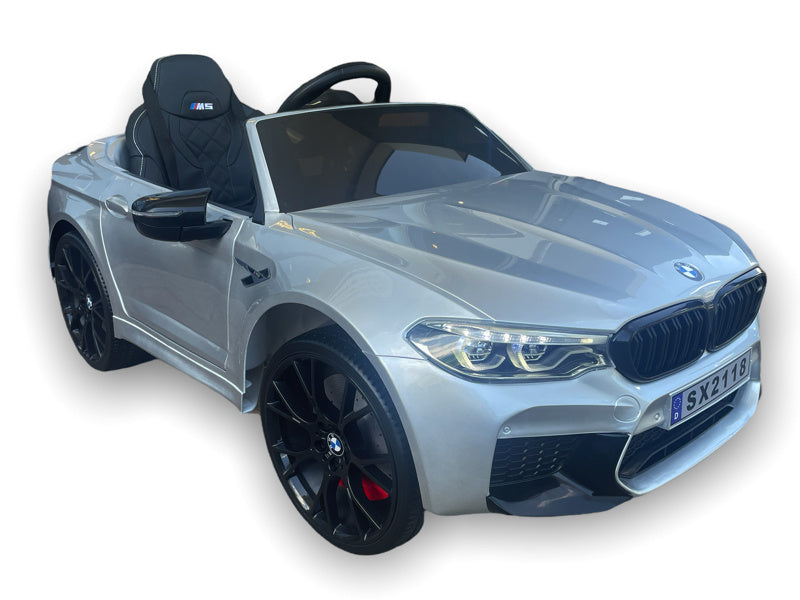 Licensed BMW M5 24V Kids Electric Car - Premium Sedan with 5-Point Harness & Pull Handle (Silver)