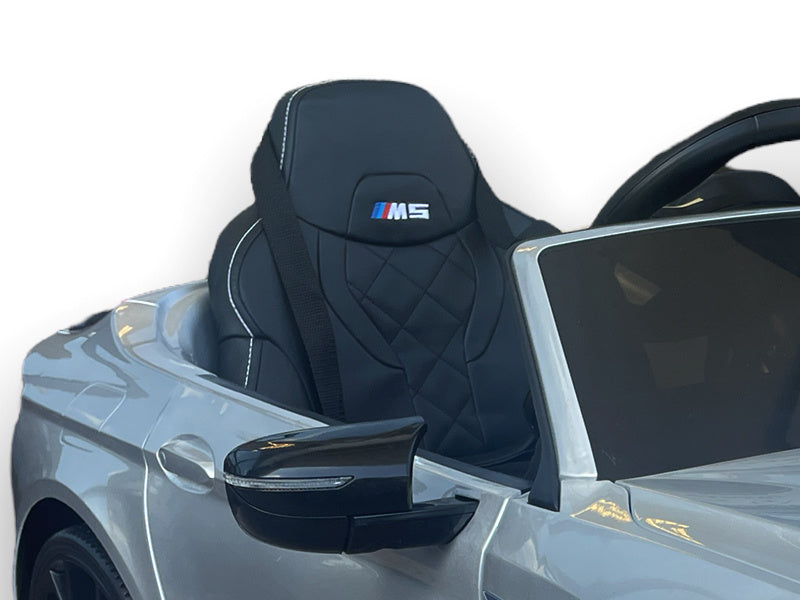 Licensed BMW M5 24V Kids Electric Car - Premium Sedan with 5-Point Harness & Pull Handle (Silver)