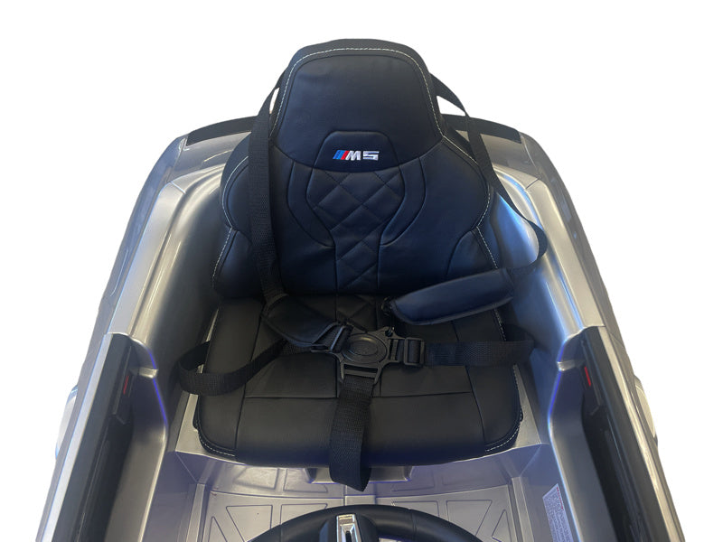 Licensed BMW M5 24V Kids Electric Car - Premium Sedan with 5-Point Harness & Pull Handle (Silver)