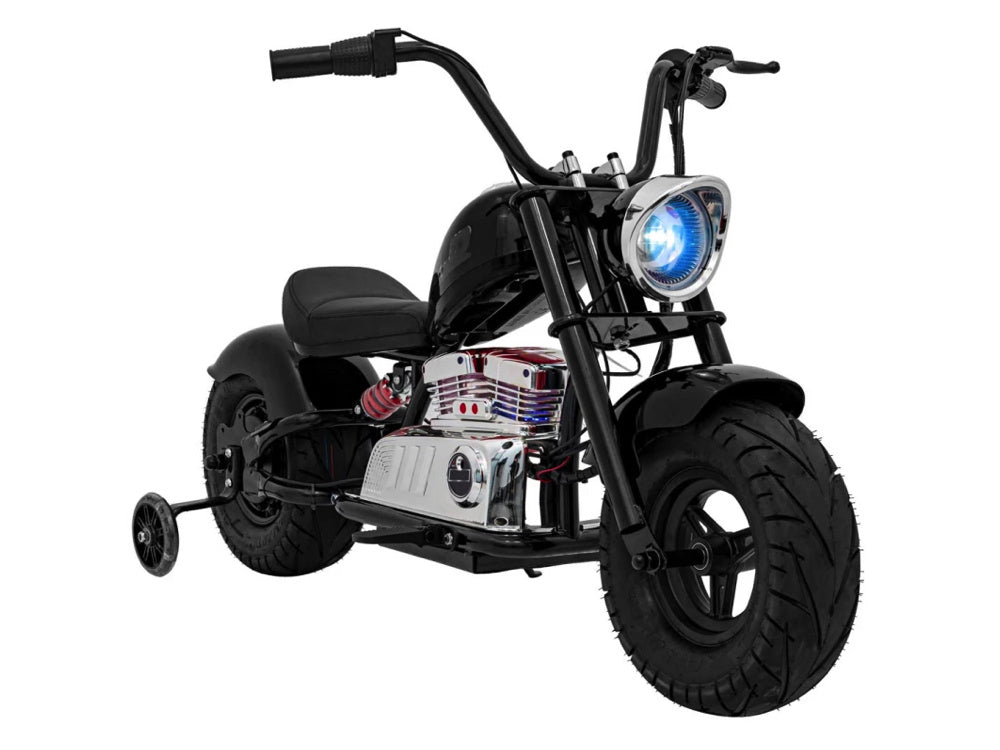 Chopper Warrior 24V Electric Kids Motorcycle - With Air Tires & Leather Seat (Black)
