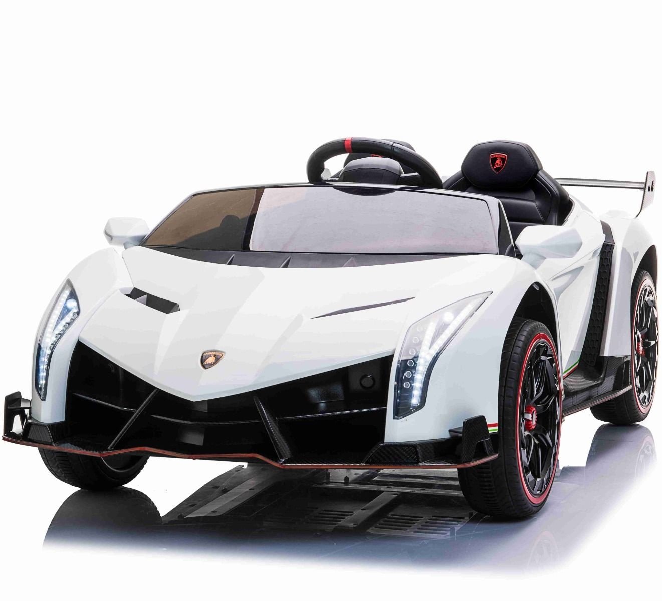 Licensed Lamborghini Veneno 12V Kids Electric Car - 2-Seater with 4WD & Swing Function (White)