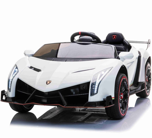 Licensed Lamborghini Veneno 12V Kids Electric Car - 2-Seater with 4WD & Swing Function (White)