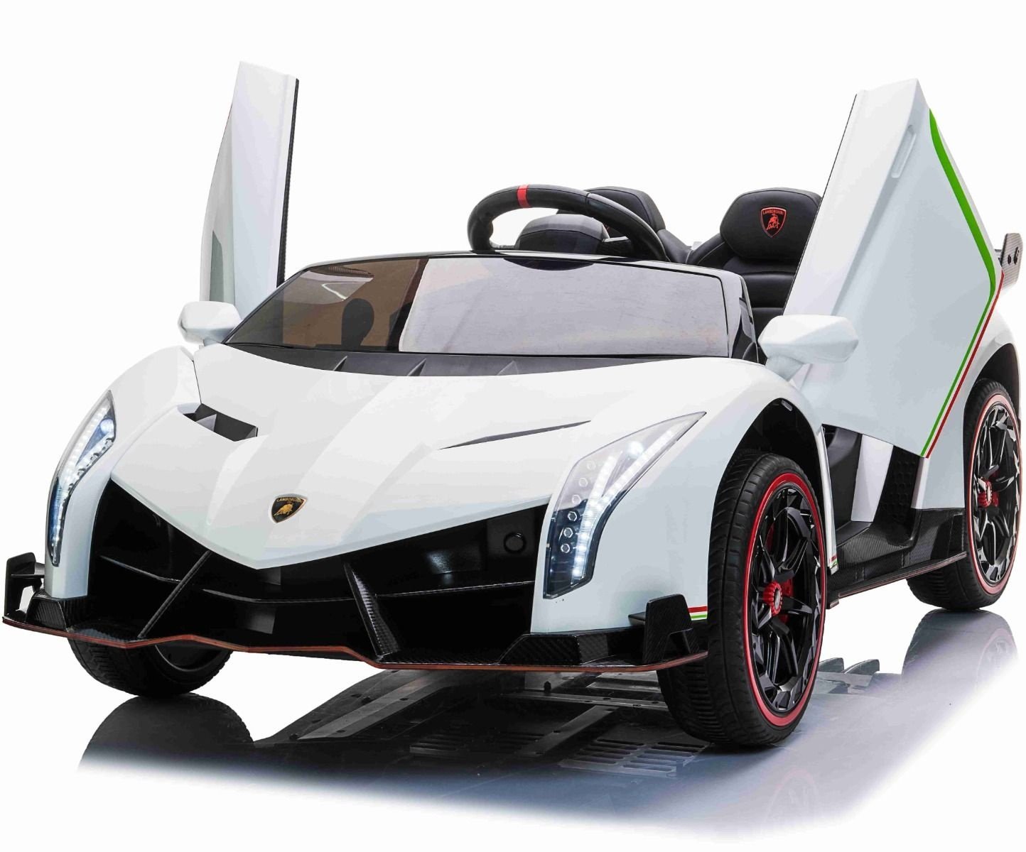 Licensed Lamborghini Veneno 12V Kids Electric Car - 2-Seater with 4WD & Swing Function (White)