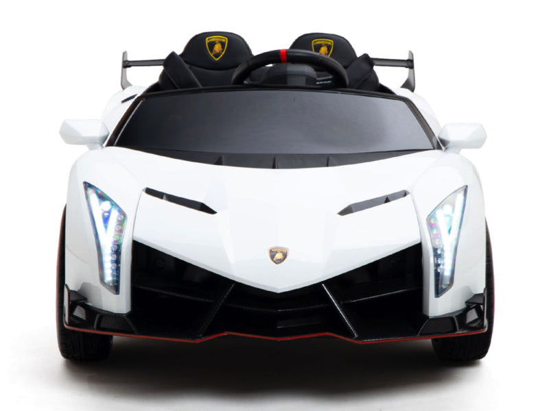 Licensed Lamborghini Veneno 12V Kids Electric Car - 2-Seater with 4WD & Swing Function (White)