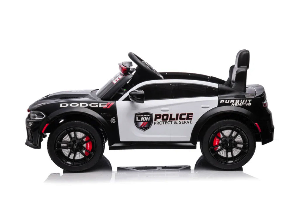 Dodge Charger SRT Police 12V Kids Electric Car - With Siren, Lights & Walkie Talkie (Black)