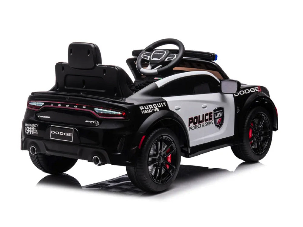 Dodge Charger SRT Police 12V Kids Electric Car - With Siren, Lights & Walkie Talkie (Black)
